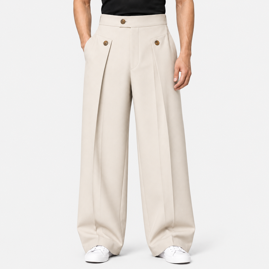 Old Ashworth | Men's Wide Leg Trousers – Pleated Business Casual