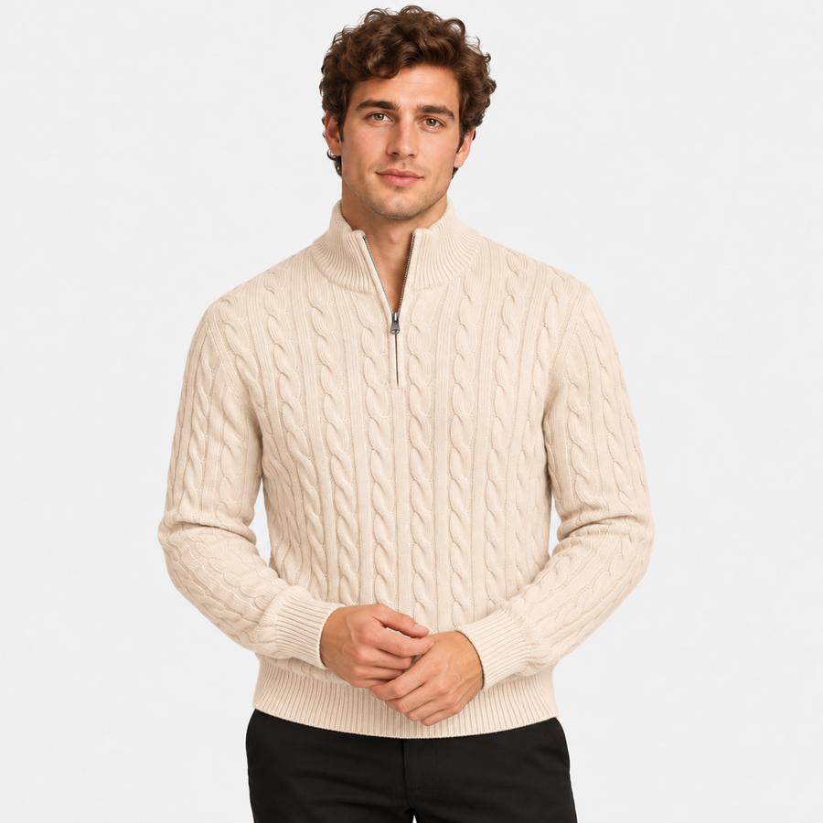 Old Ashworth | Men's Jumper – Cotton Half-Zip Long Sleeve