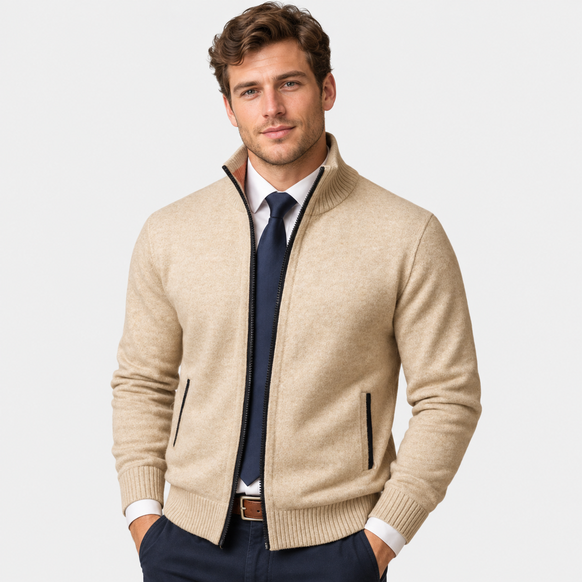 Old Ashworth | Men’s Knitted Zip Jacket for Smart Casual Wear