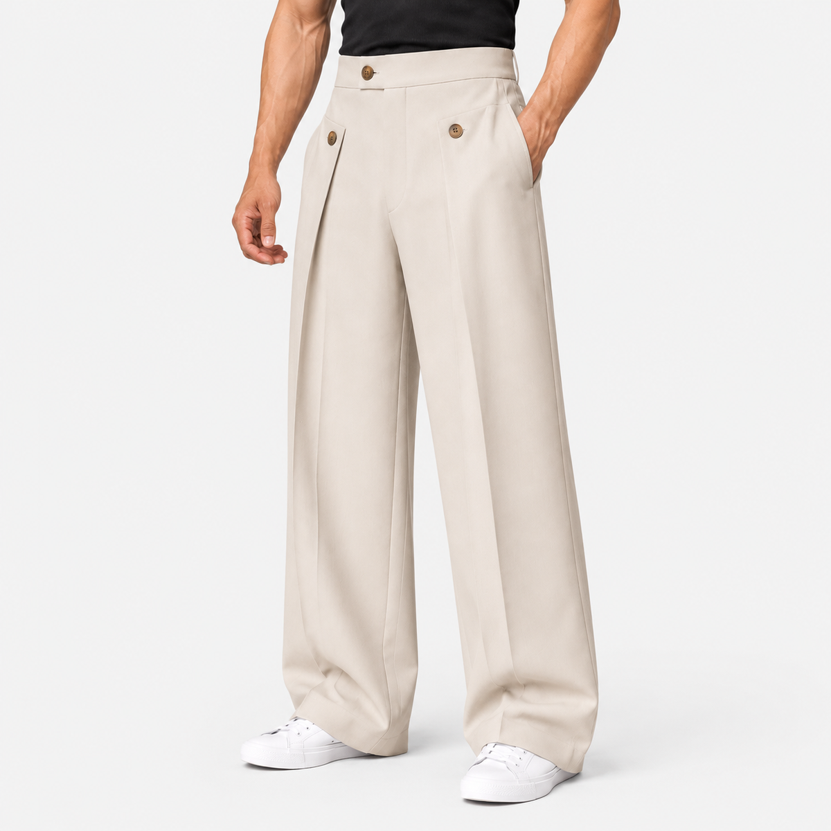 Old Ashworth | Men's Wide Leg Trousers – Pleated Business Casual