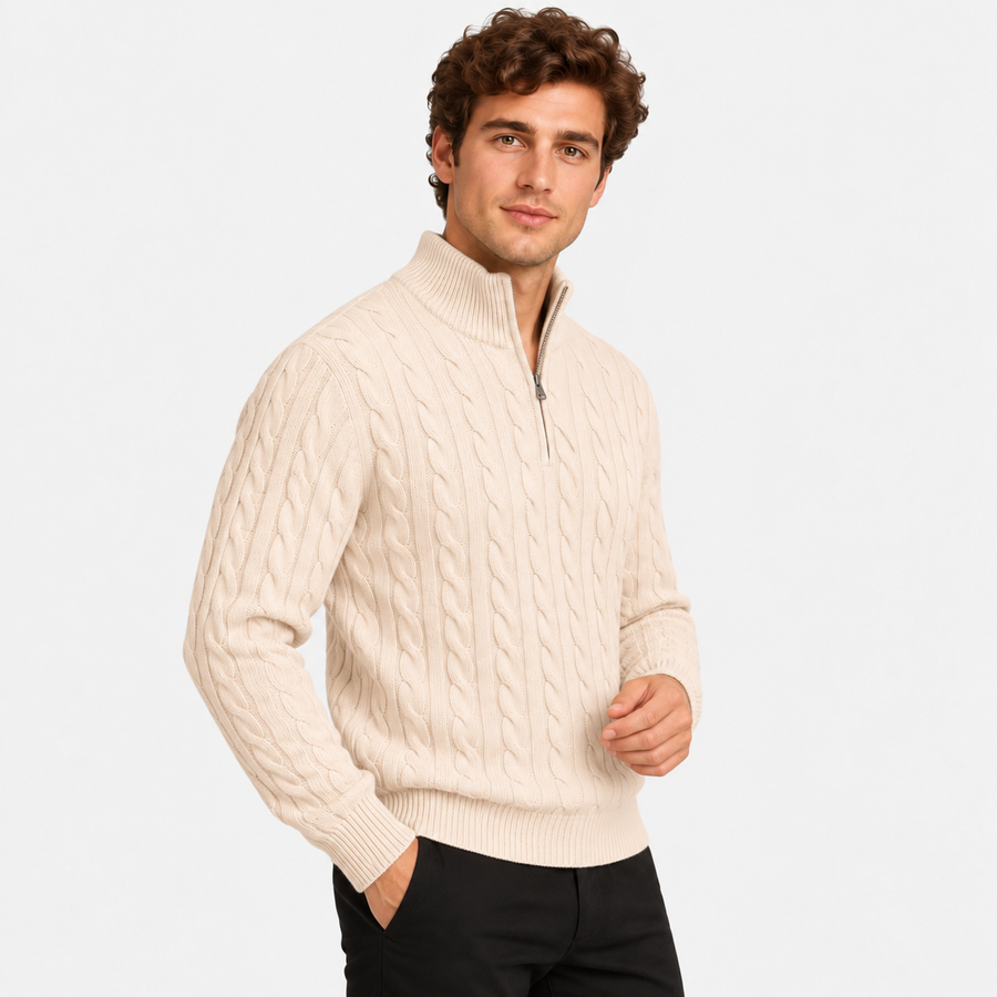 Old Ashworth | Men's Jumper – Cotton Half-Zip Long Sleeve