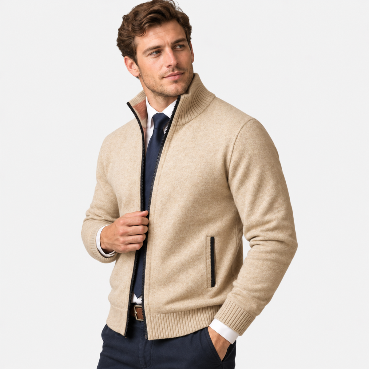 Old Ashworth | Men’s Knitted Zip Jacket for Smart Casual Wear