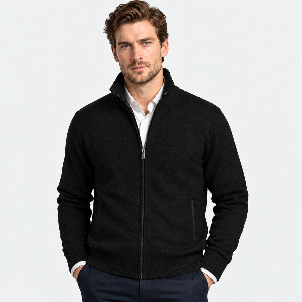 Old Ashworth | Men’s Knitted Zip Jacket for Smart Casual Wear