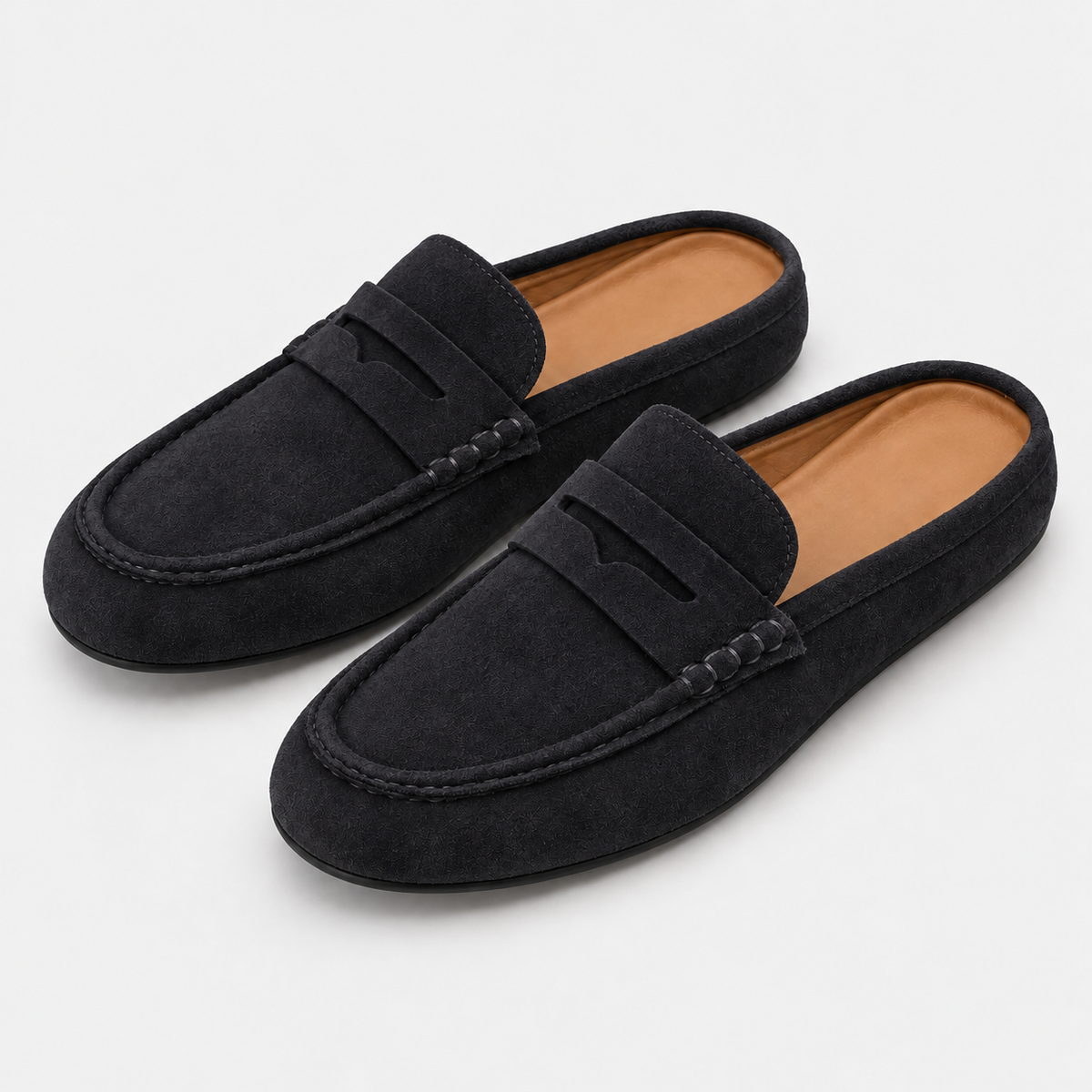 Old Ashworth | Men's Mule Loafers – Suede-Look Everyday Slip-On