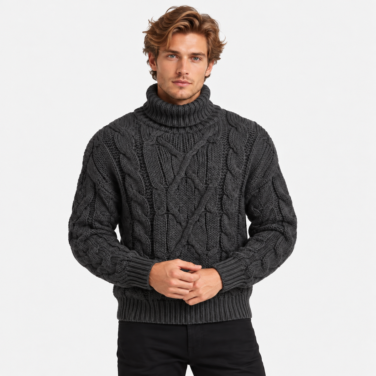 Old Ashworth | Men's Jumper – Cable Knit Roll Neck for Winter