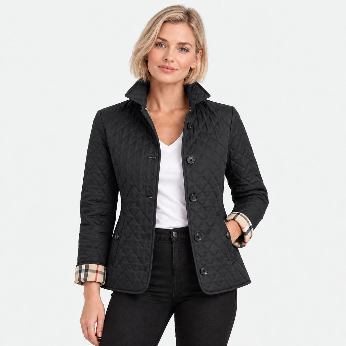 Old Ashworth | Women's Quilted Jacket – Lightweight Contrast Cuffs