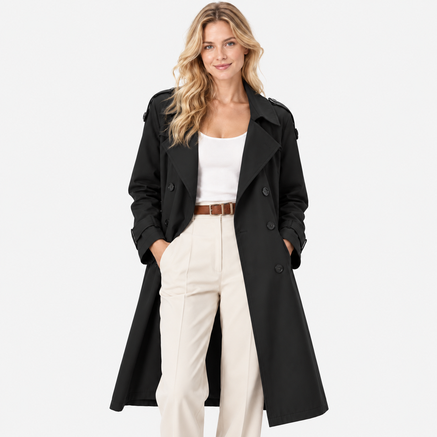 Old Ashworth  | Women's Double Breasted Belted Trench Coat Classic Outerwear