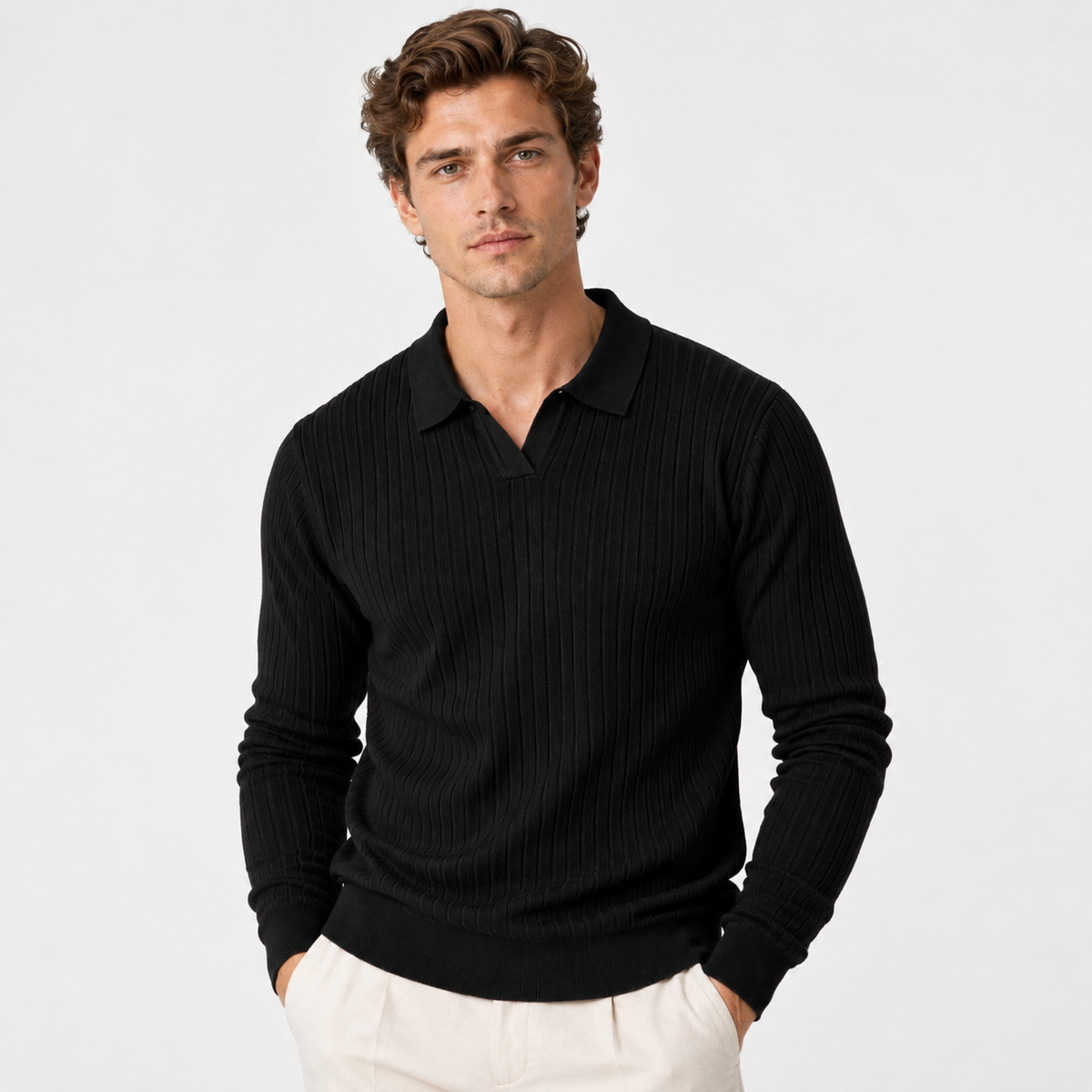 Old Ashworth | Men’s Ribbed Polo Jumper for Smart Casual Wear