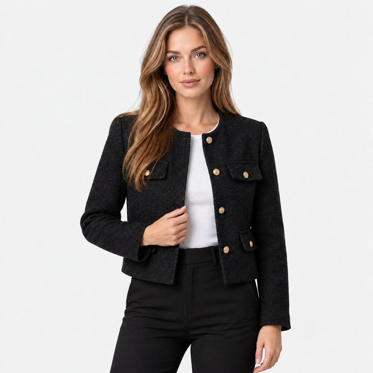 Old Ashworth | Women's Blazer – Cropped Tweed Smart Casual