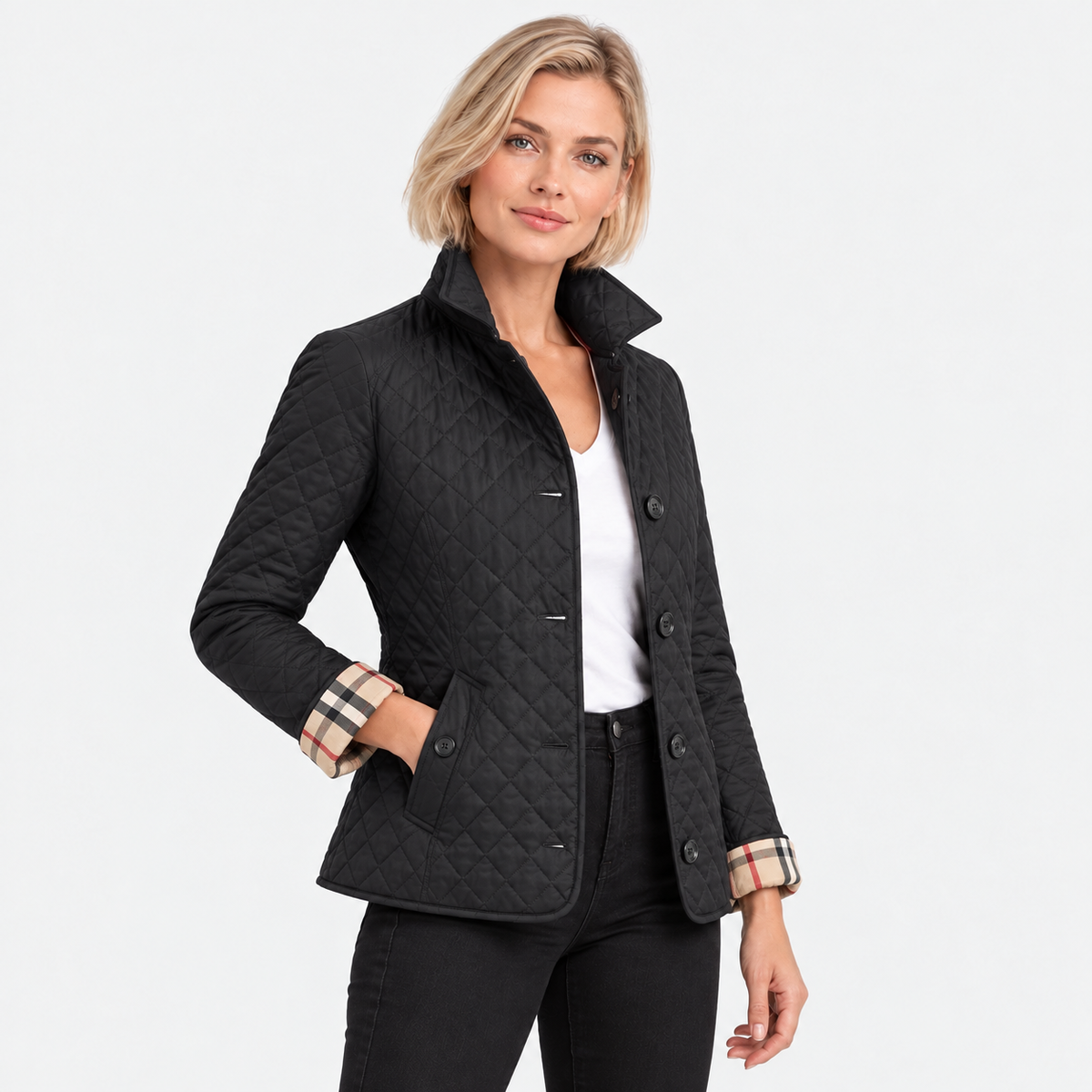 Old Ashworth | Women's Quilted Jacket – Lightweight Contrast Cuffs
