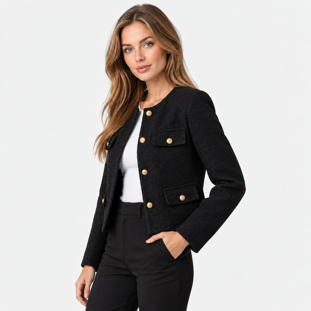 Old Ashworth | Women's Blazer – Cropped Tweed Smart Casual