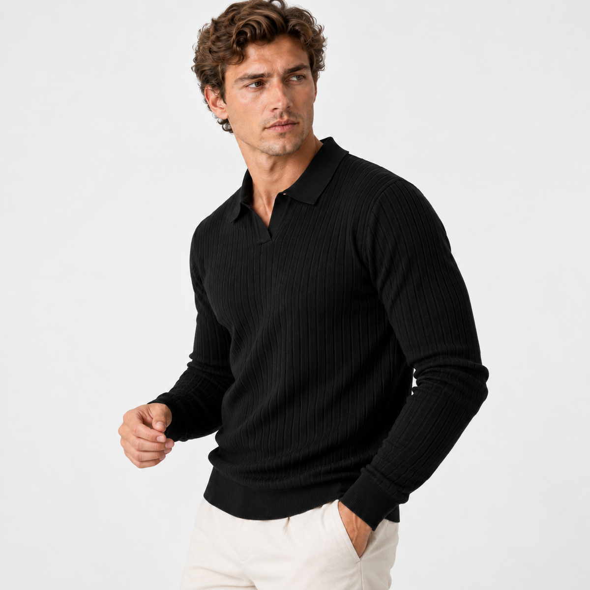 Old Ashworth | Men’s Ribbed Polo Jumper for Smart Casual Wear