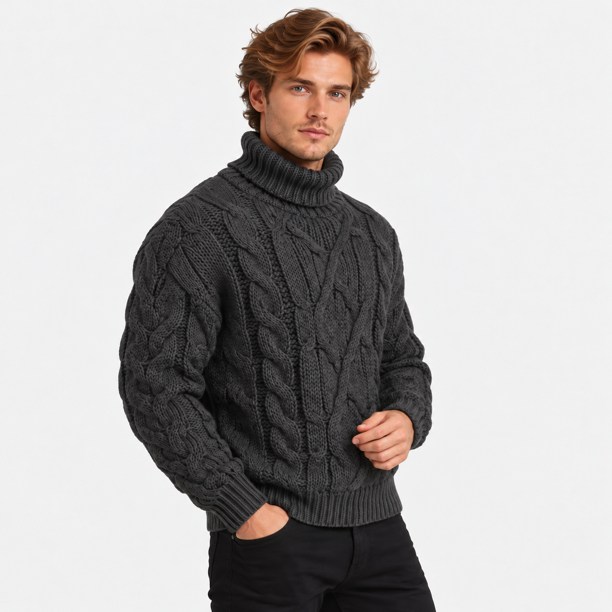 Old Ashworth | Men's Jumper – Cable Knit Roll Neck for Winter