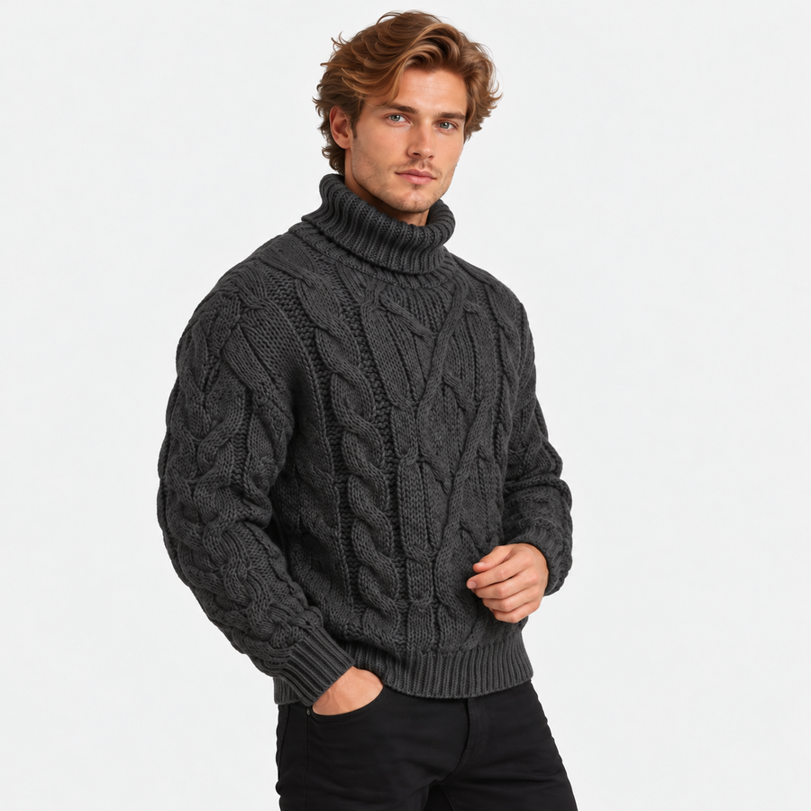 Old Ashworth | Men's Jumper – Cable Knit Roll Neck for Winter