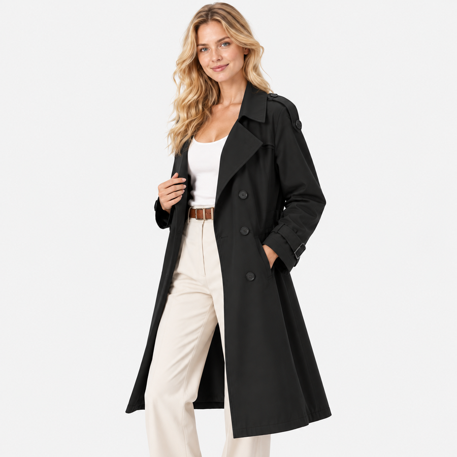 Old Ashworth  | Women's Double Breasted Belted Trench Coat Classic Outerwear
