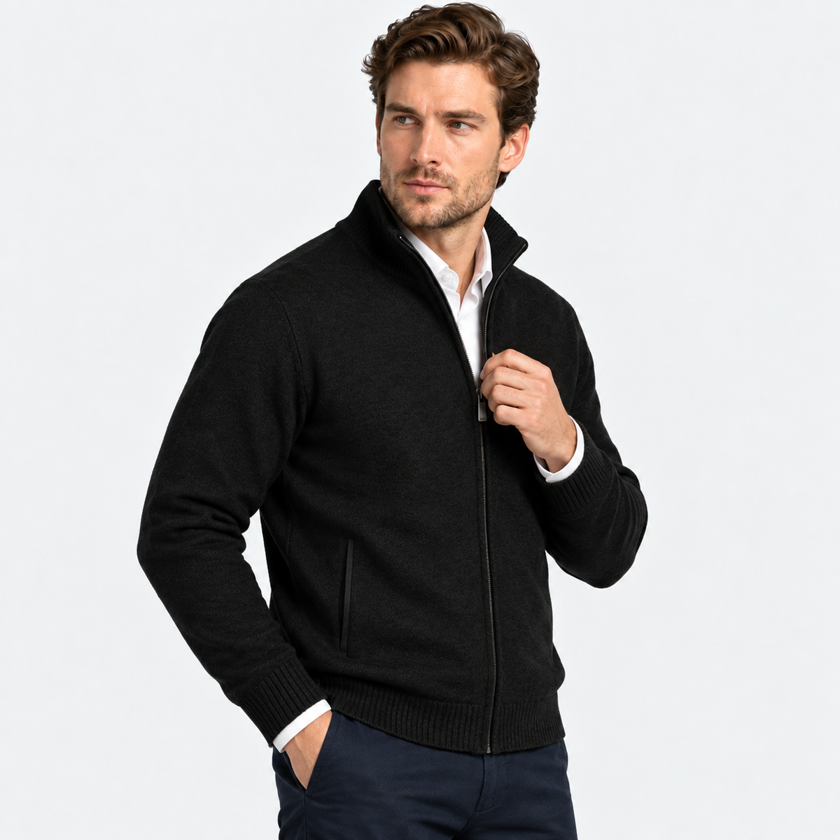 Old Ashworth | Men’s Knitted Zip Jacket for Smart Casual Wear