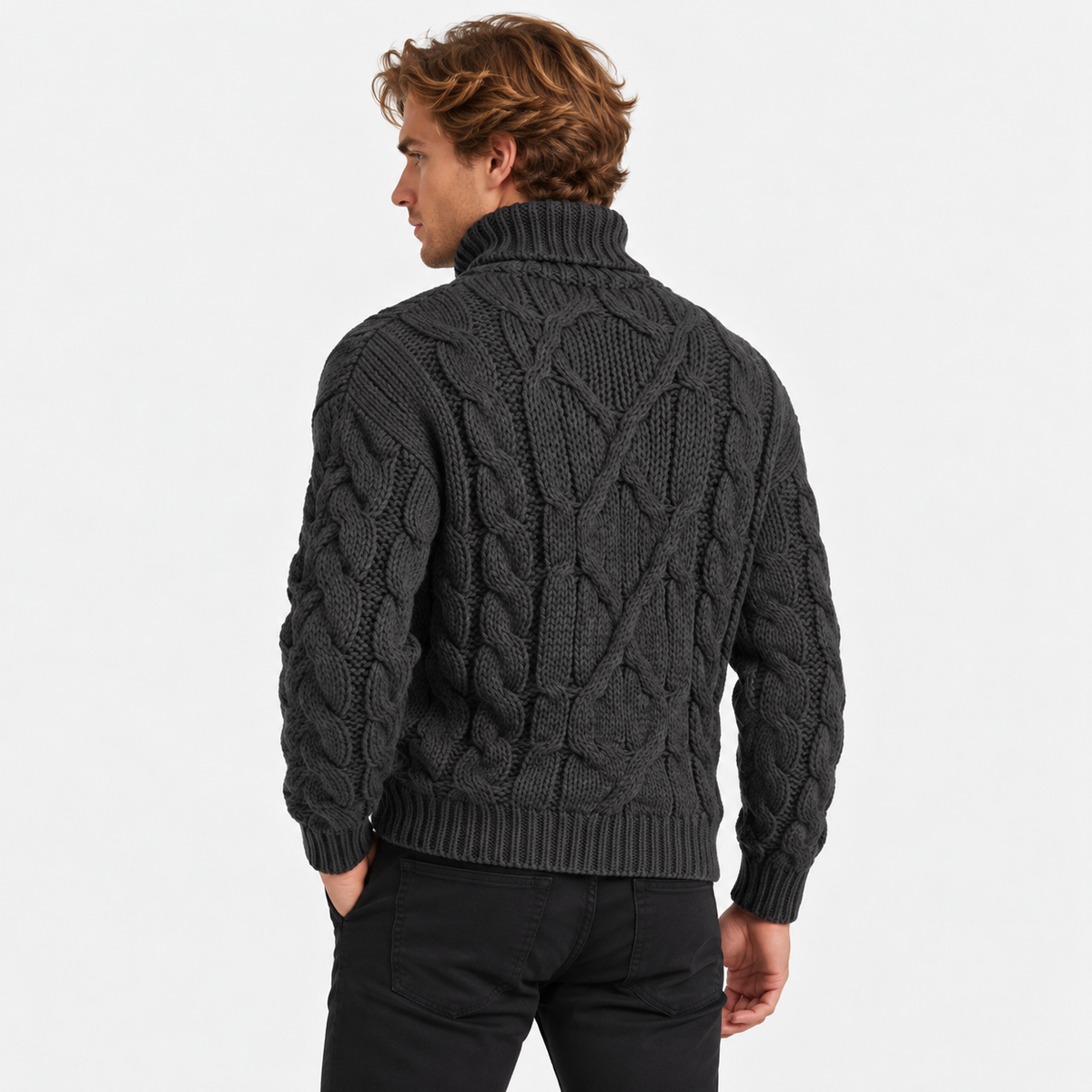 Old Ashworth | Men's Jumper – Cable Knit Roll Neck for Winter