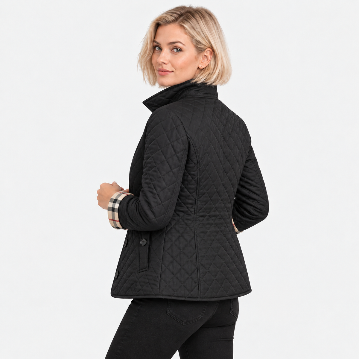 Old Ashworth | Women's Quilted Jacket – Lightweight Contrast Cuffs