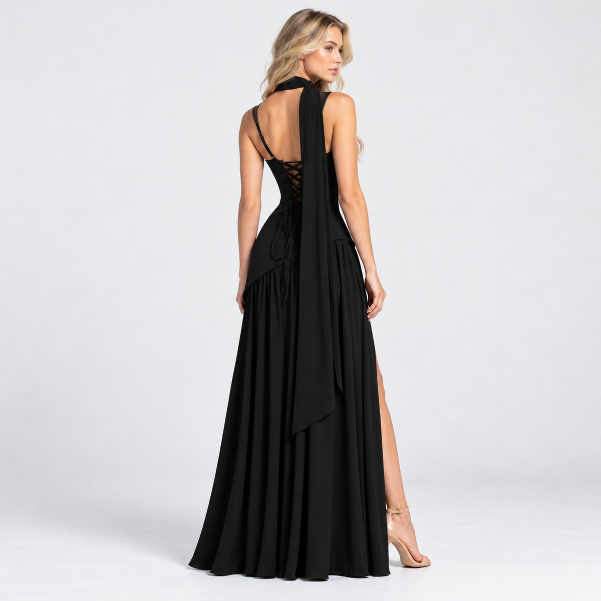 Old Ashworth | Women's Maxi Dress – Draped Satin-Look Evening Wear