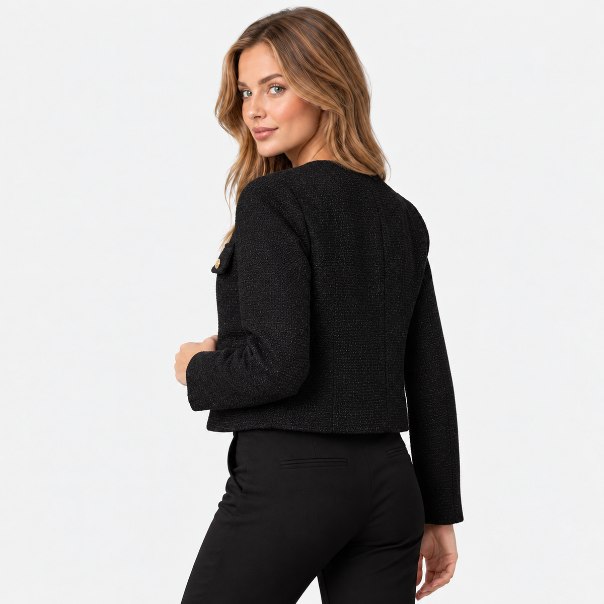 Old Ashworth | Women's Blazer – Cropped Tweed Smart Casual