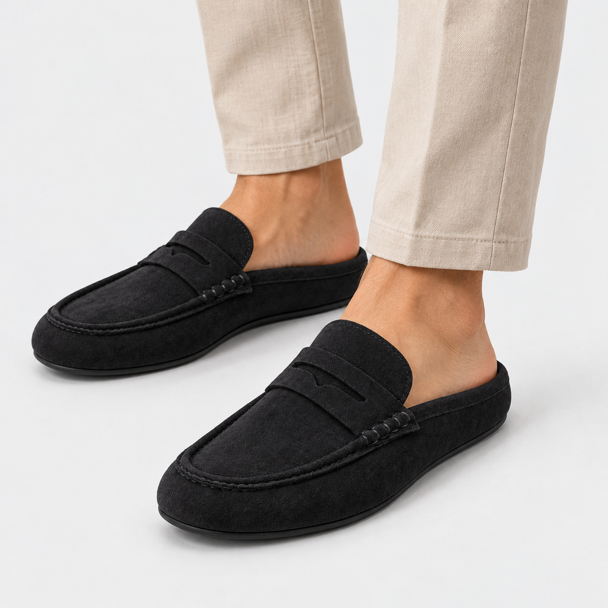 Old Ashworth | Men's Mule Loafers – Suede-Look Everyday Slip-On
