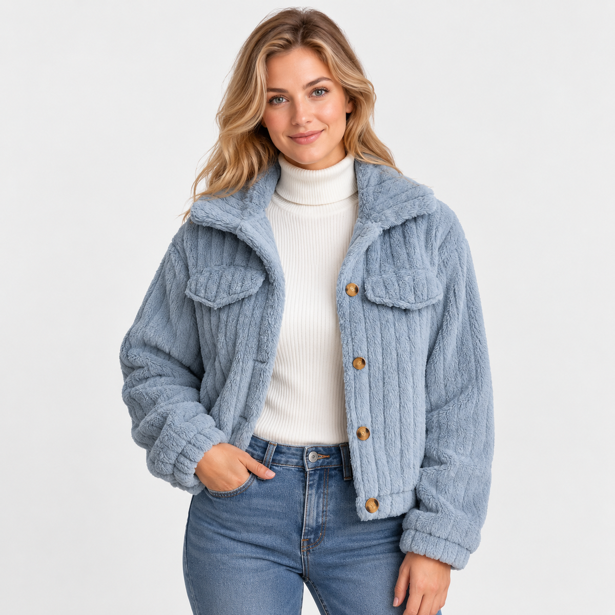 Old Ashworth | Women’s Cropped Teddy Jacket with Zip and Pockets