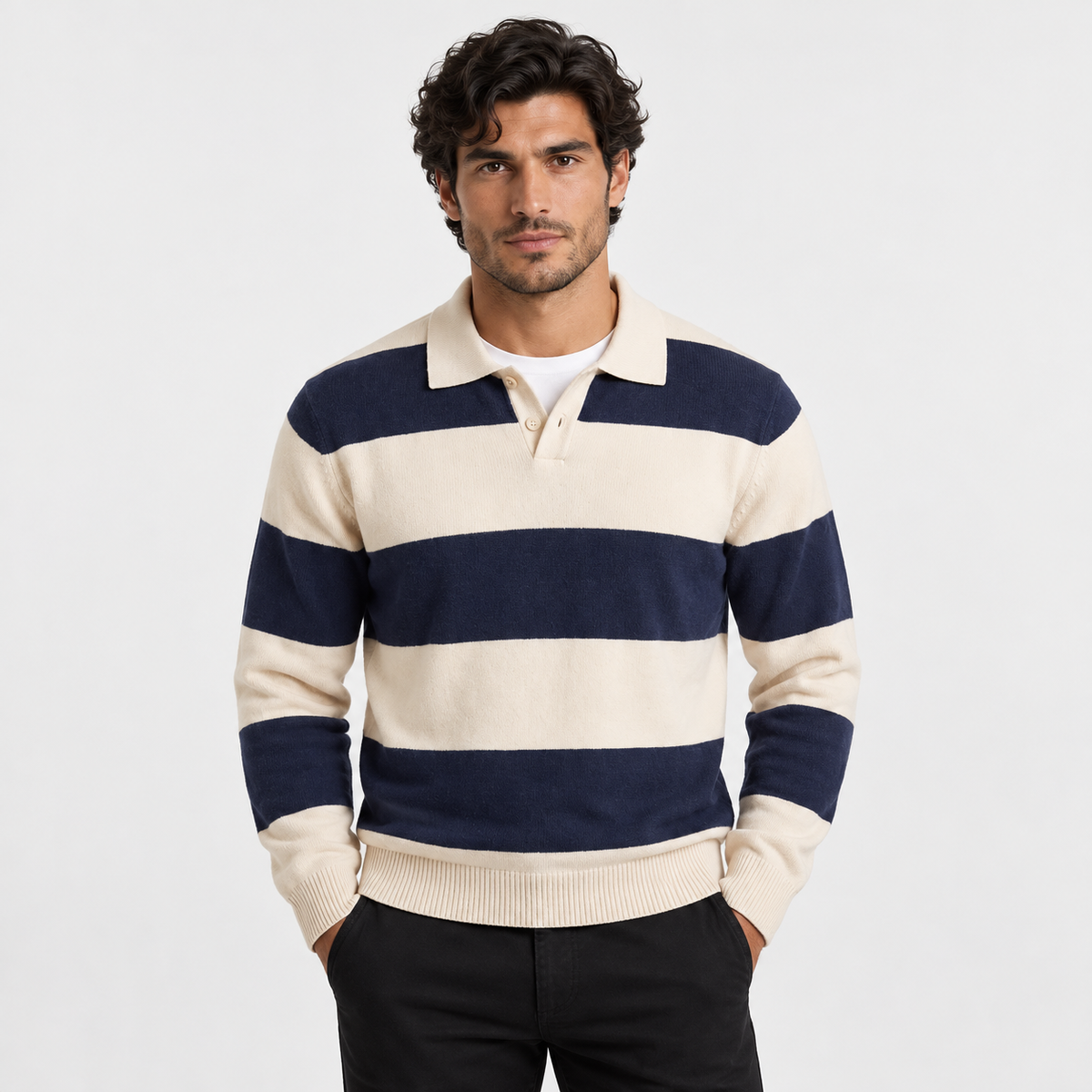 Old Ashworth | Men's Polo Jumper – Striped Everyday Knitwear