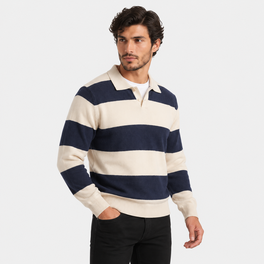 Old Ashworth | Men's Polo Jumper – Striped Everyday Knitwear