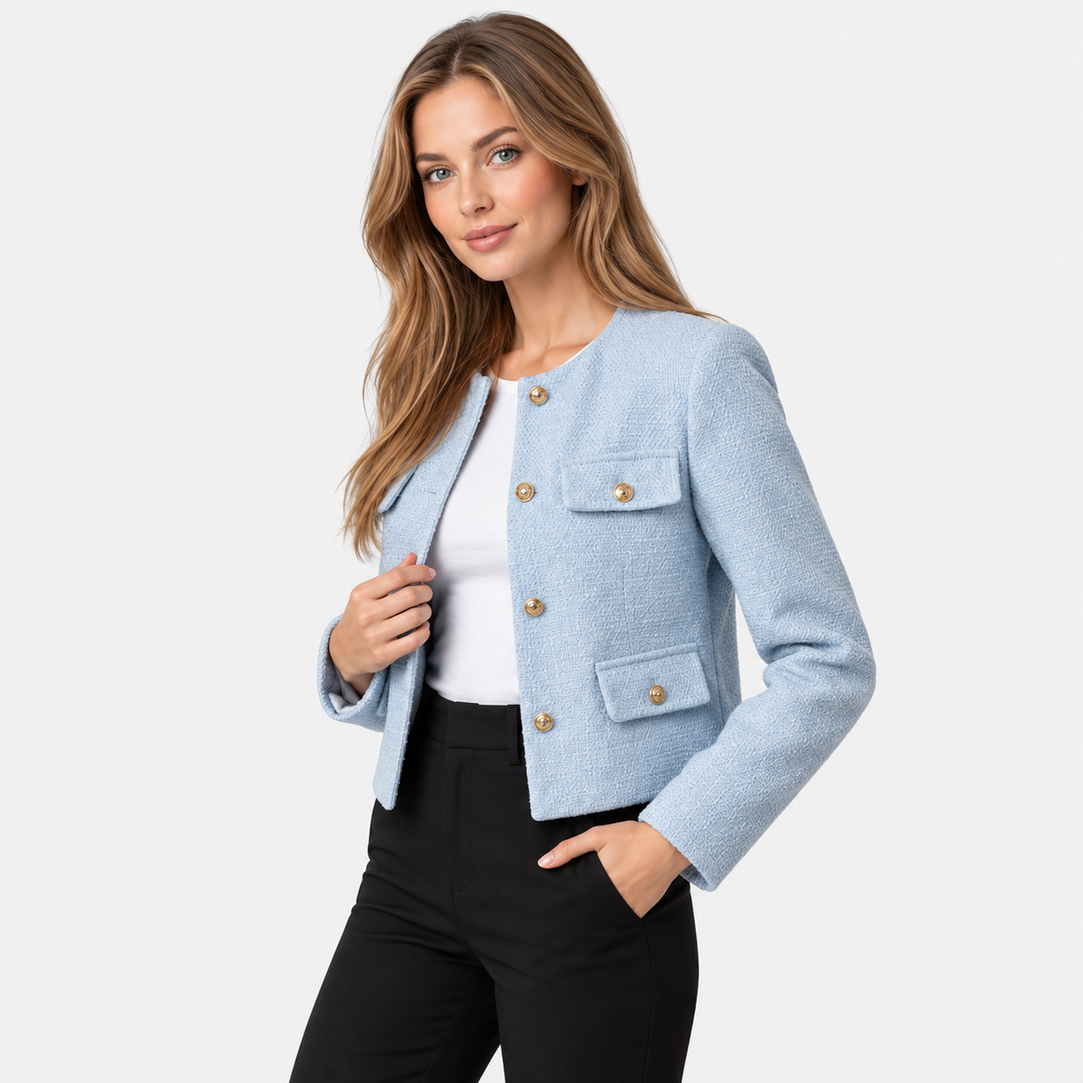 Old Ashworth | Women's Blazer – Cropped Tweed Smart Casual