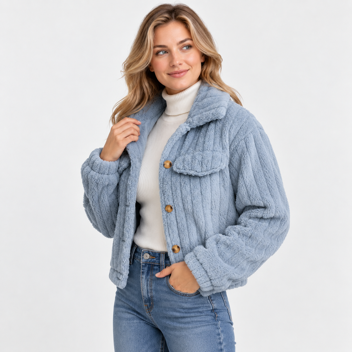 Old Ashworth | Women’s Cropped Teddy Jacket with Zip and Pockets
