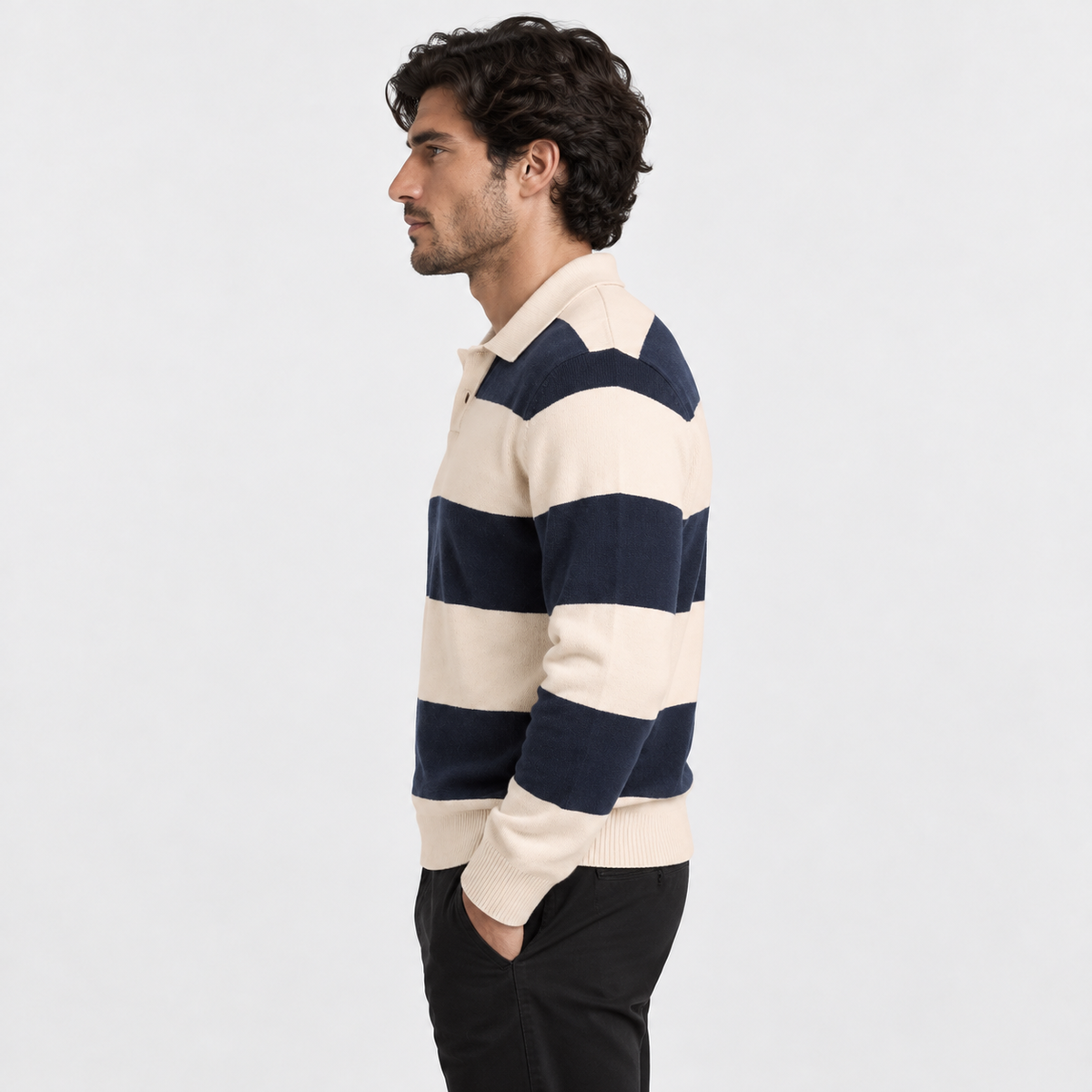 Old Ashworth | Men's Polo Jumper – Striped Everyday Knitwear