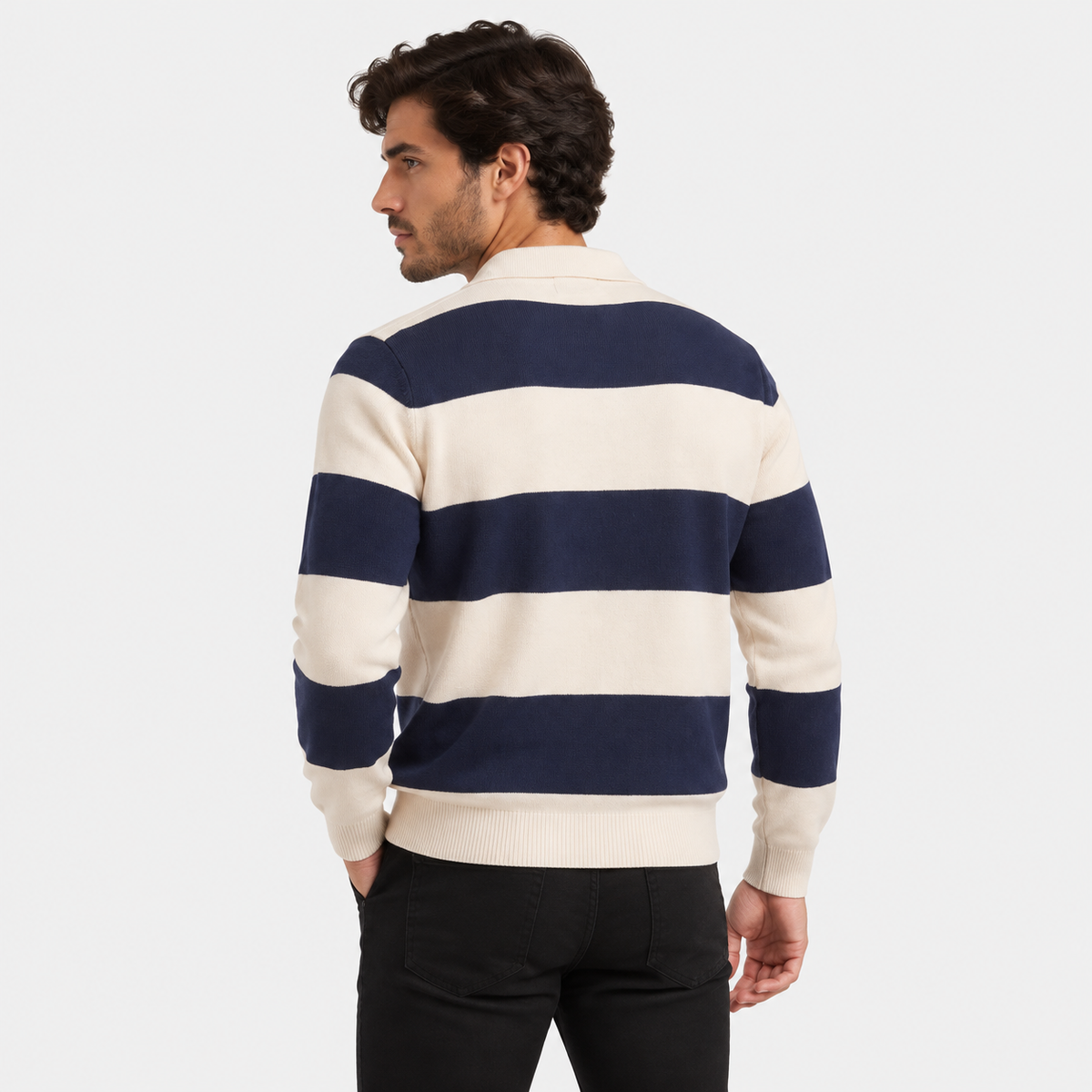 Old Ashworth | Men's Polo Jumper – Striped Everyday Knitwear