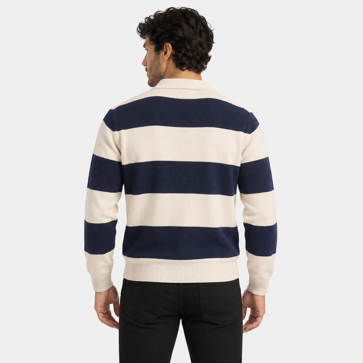 Old Ashworth | Men's Polo Jumper – Striped Everyday Knitwear
