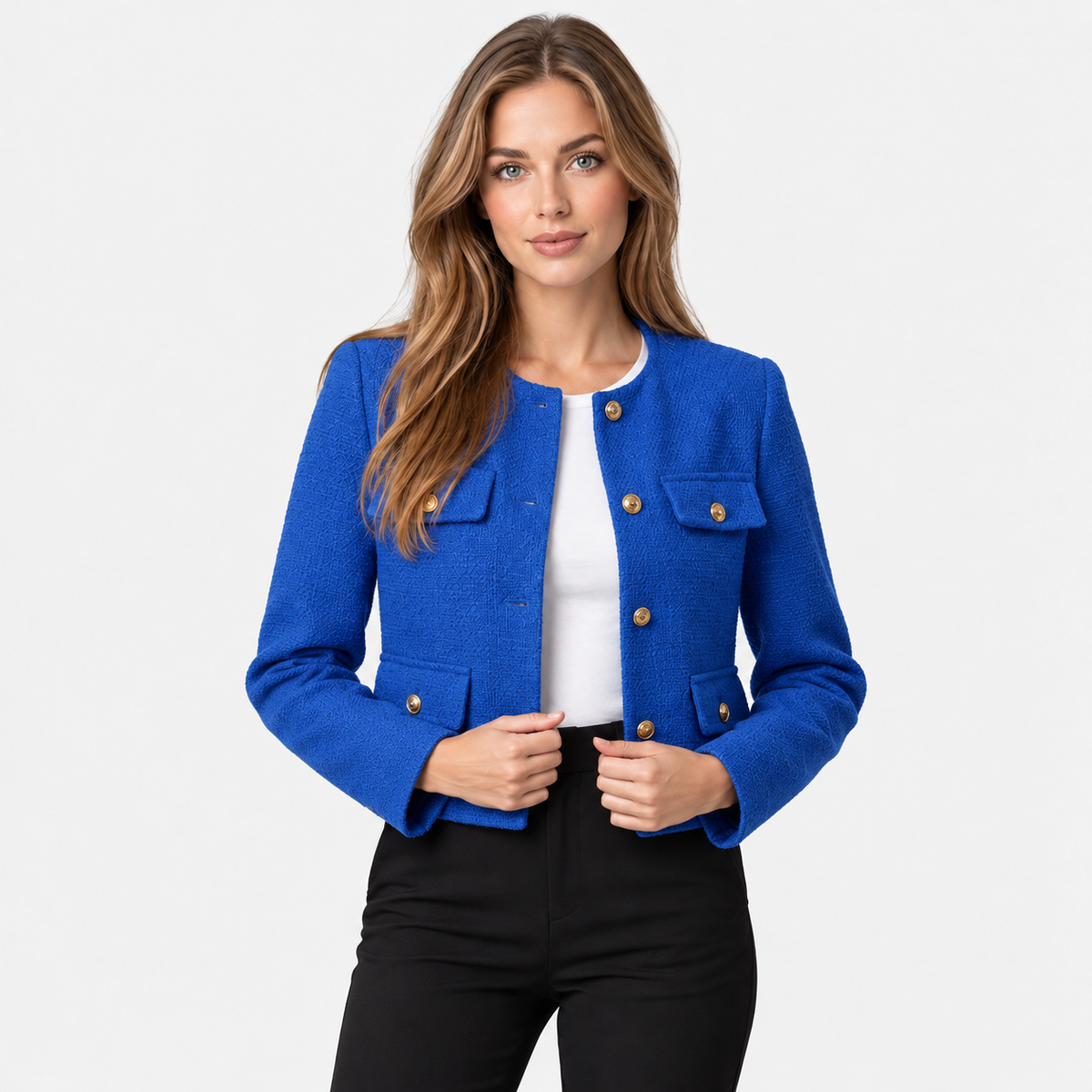 Old Ashworth | Women's Blazer – Cropped Tweed Smart Casual