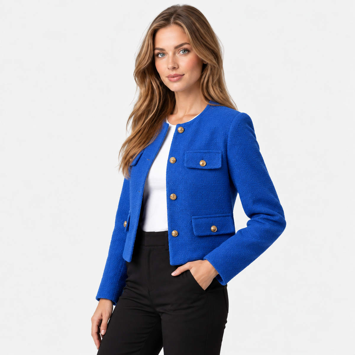 Old Ashworth | Women's Blazer – Cropped Tweed Smart Casual
