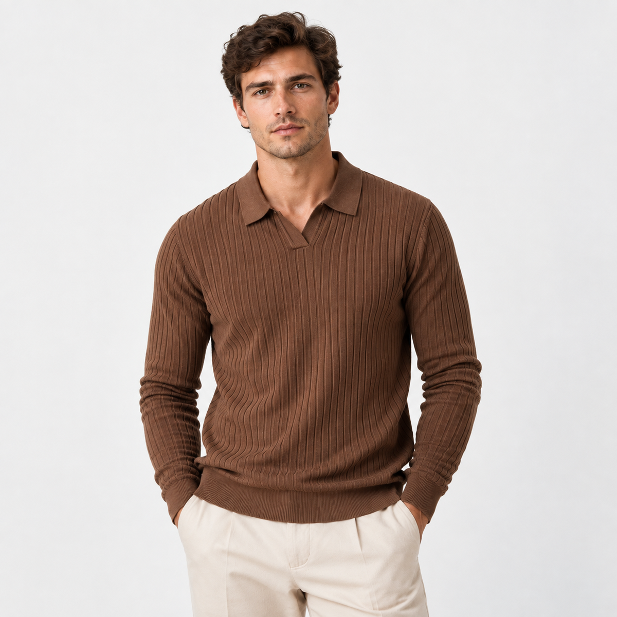 Old Ashworth | Men’s Ribbed Polo Jumper for Smart Casual Wear