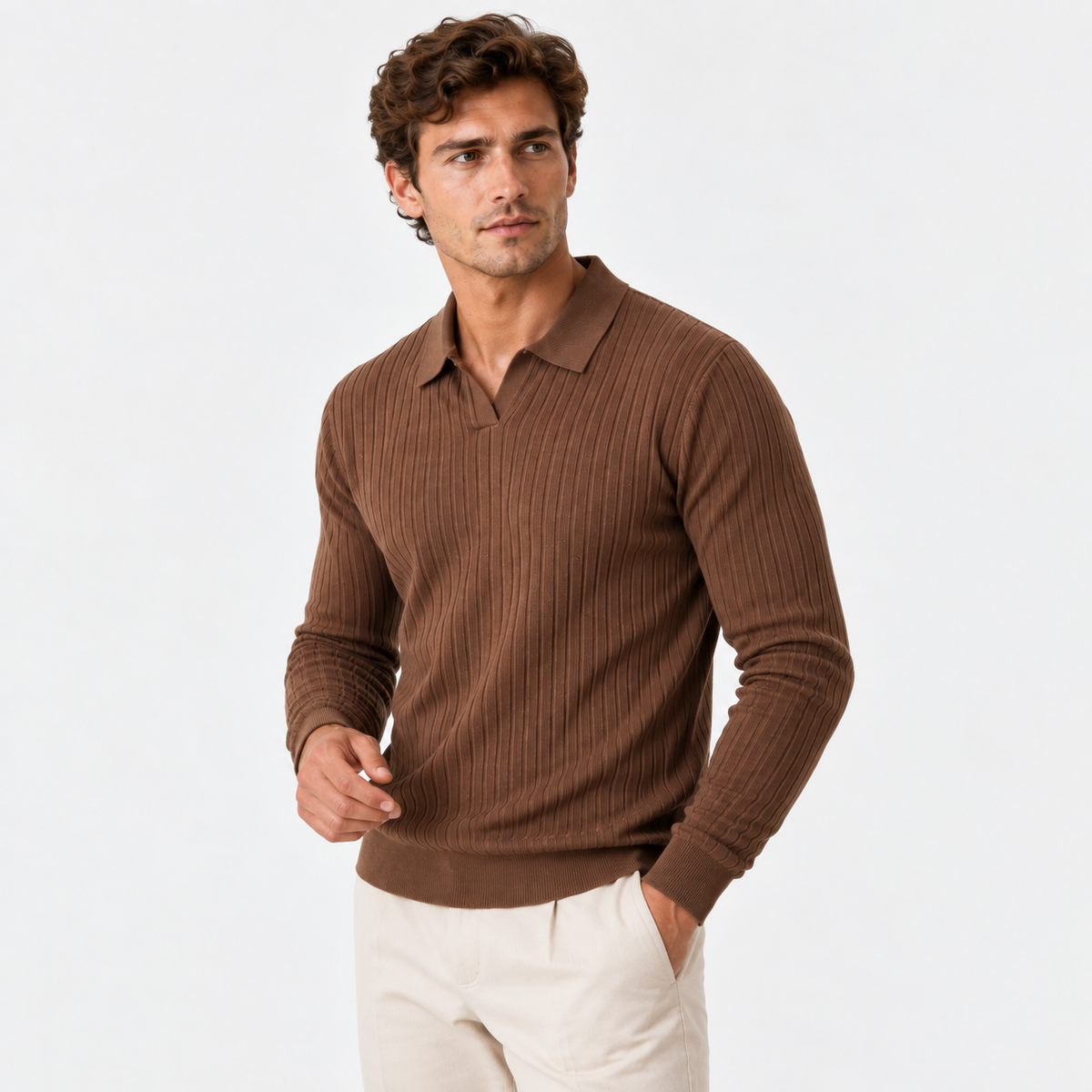 Old Ashworth | Men’s Ribbed Polo Jumper for Smart Casual Wear