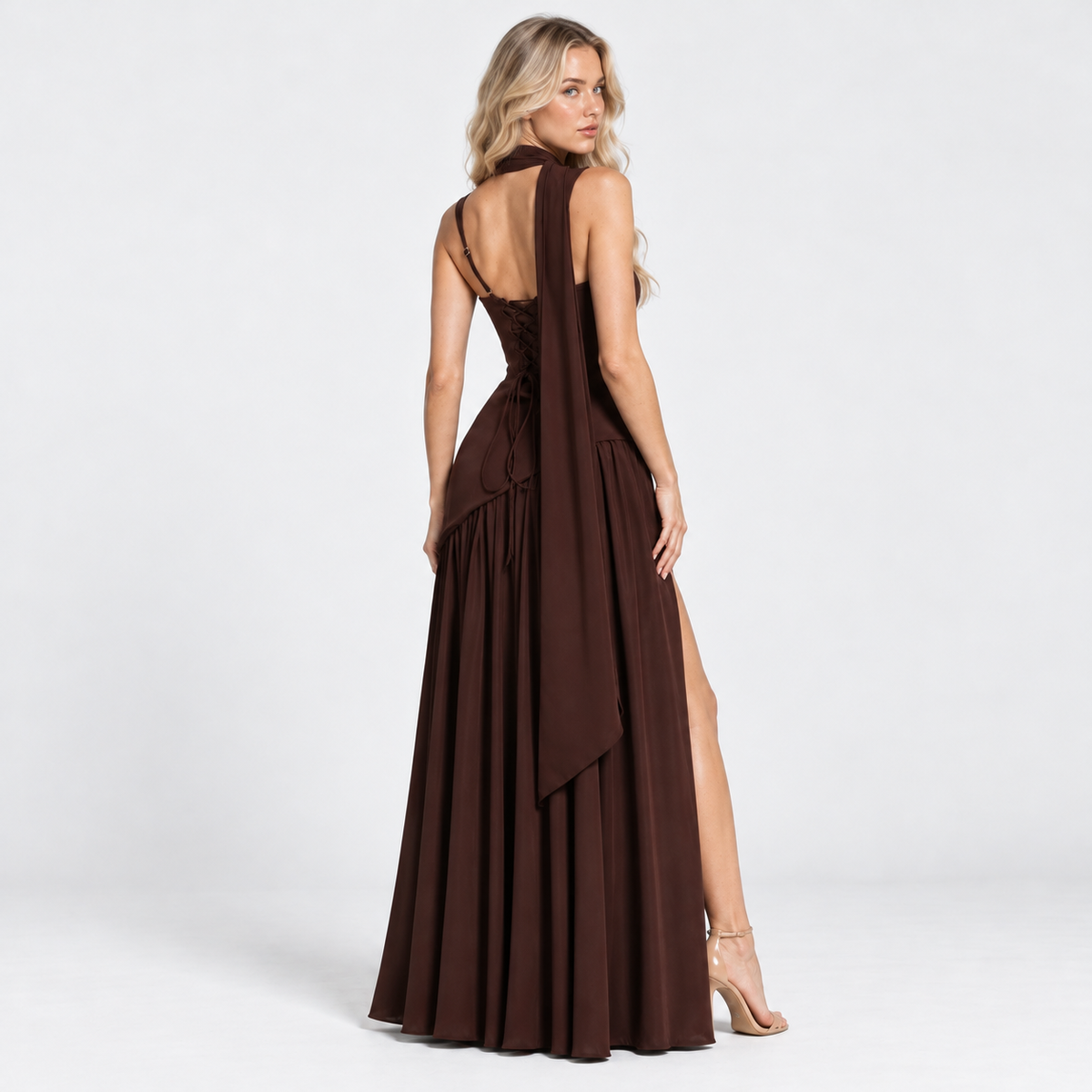 Old Ashworth | Women's Maxi Dress – Draped Satin-Look Evening Wear