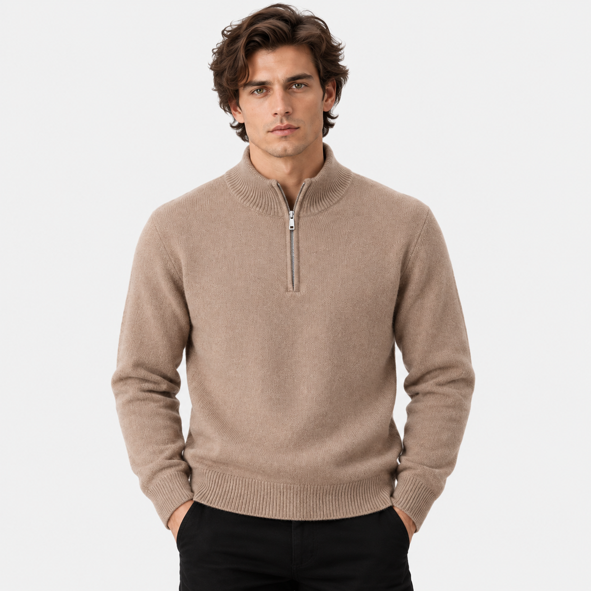 Old Ashworth | Men's Jumper – Cashmere Quarter-Zip High Collar