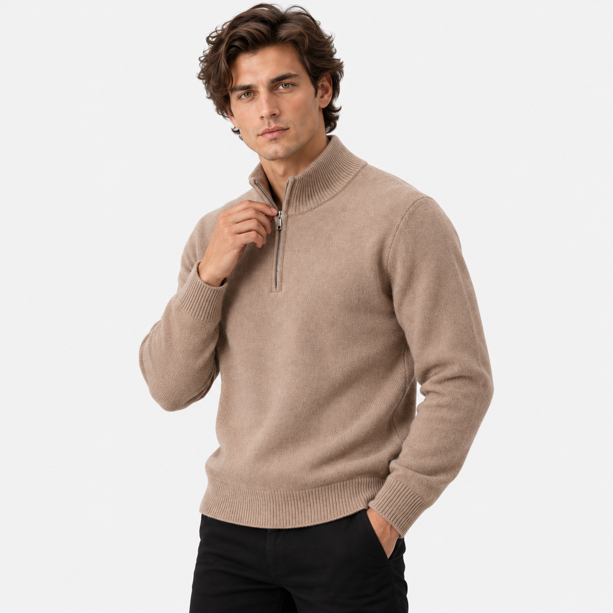 Old Ashworth | Men's Jumper – Cashmere Quarter-Zip High Collar