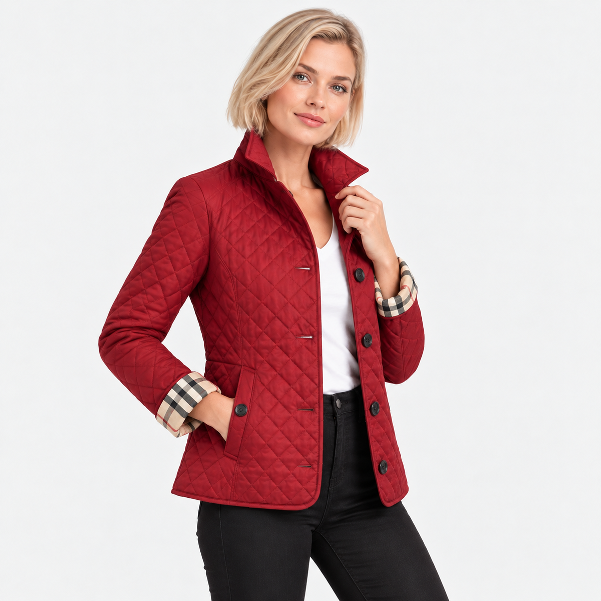 Old Ashworth | Women's Quilted Jacket – Lightweight Contrast Cuffs