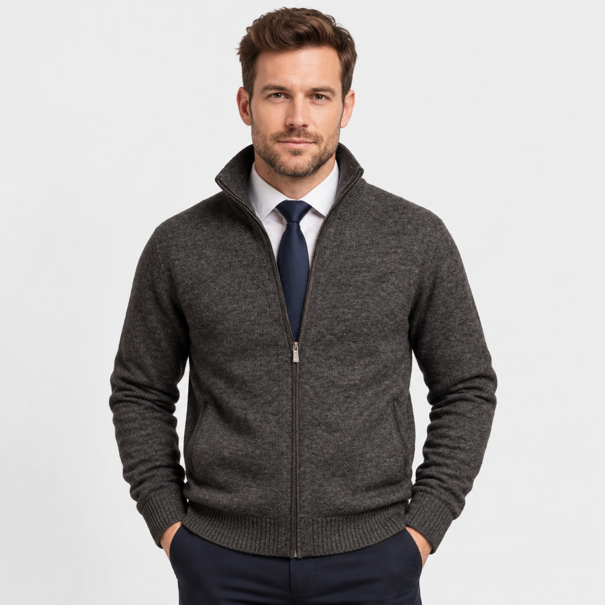 Old Ashworth | Men’s Knitted Zip Jacket for Smart Casual Wear