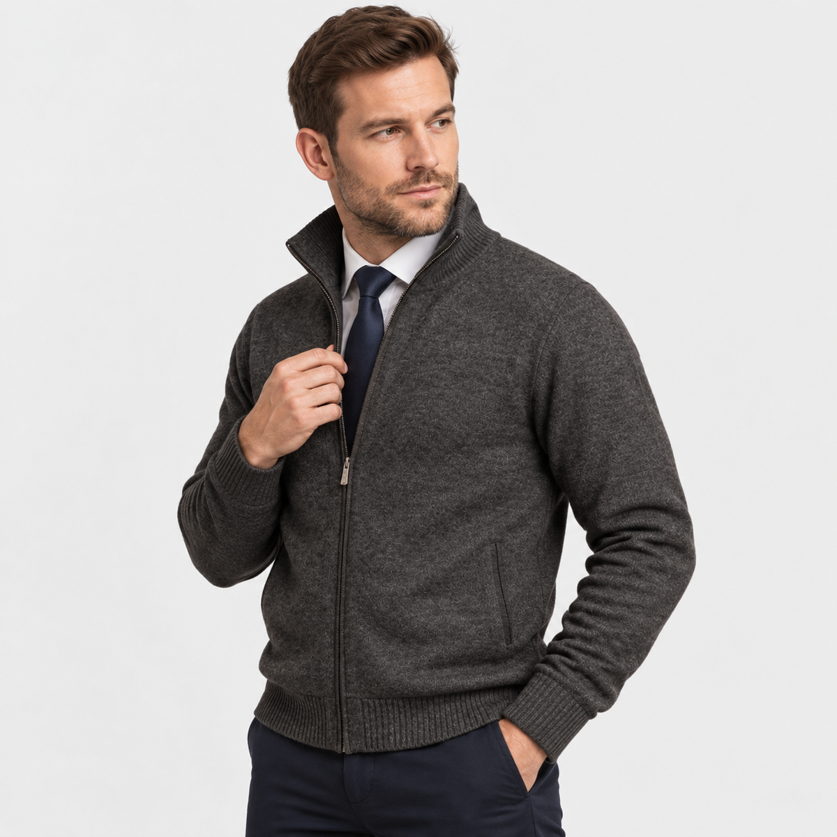 Old Ashworth | Men’s Knitted Zip Jacket for Smart Casual Wear