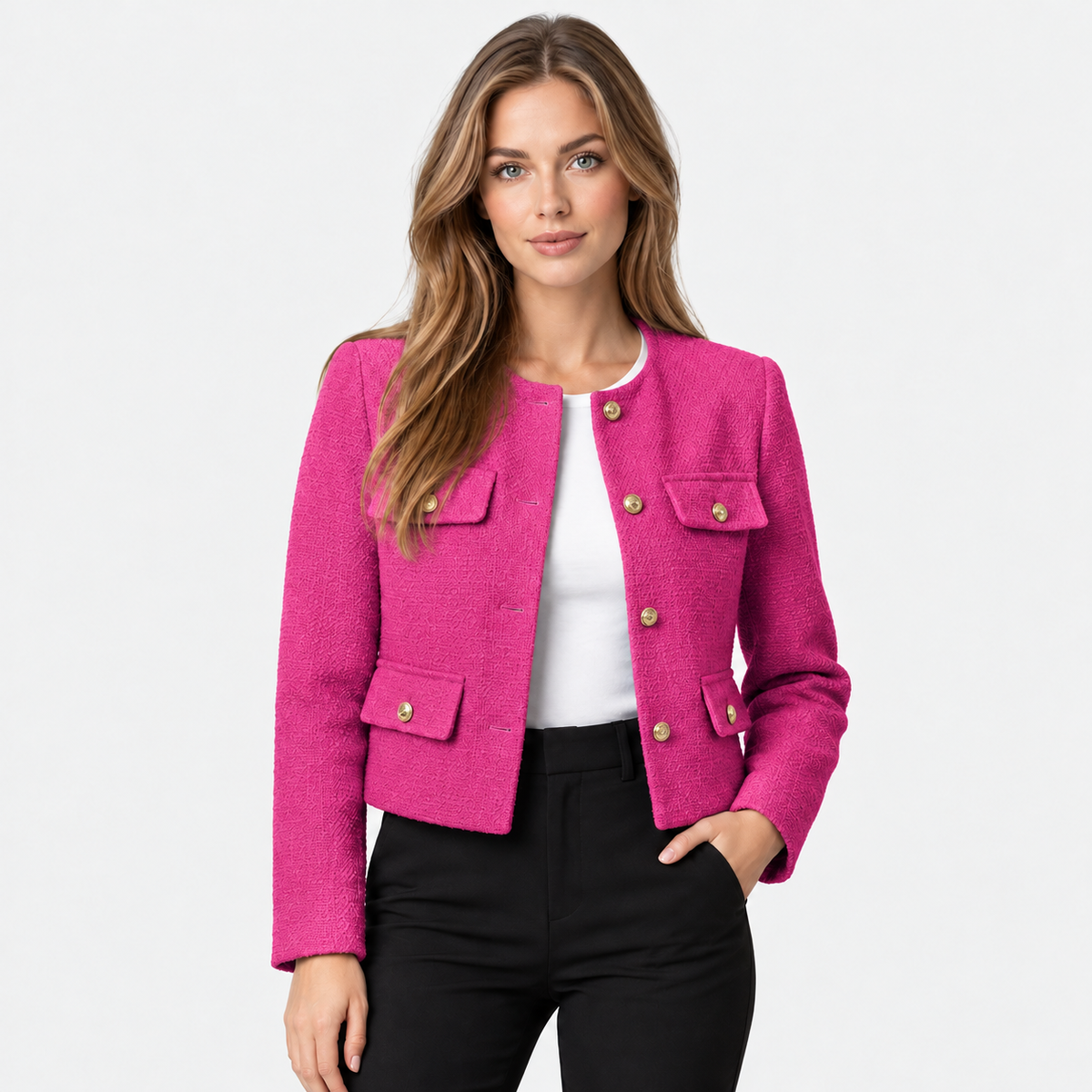 Old Ashworth | Women's Blazer – Cropped Tweed Smart Casual