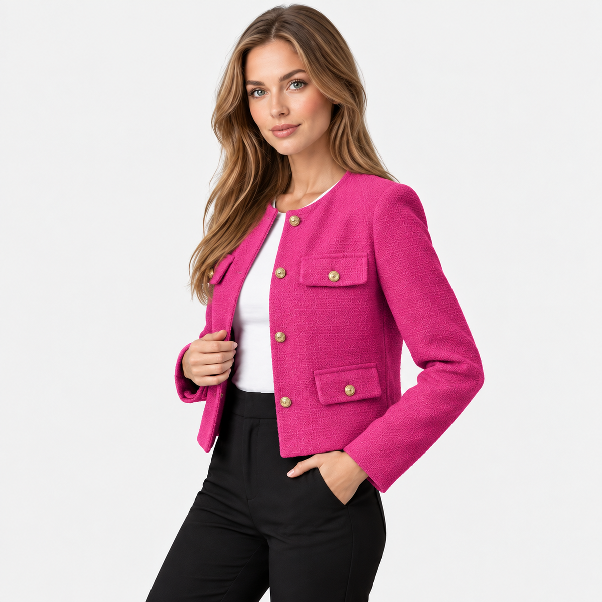 Old Ashworth | Women's Blazer – Cropped Tweed Smart Casual