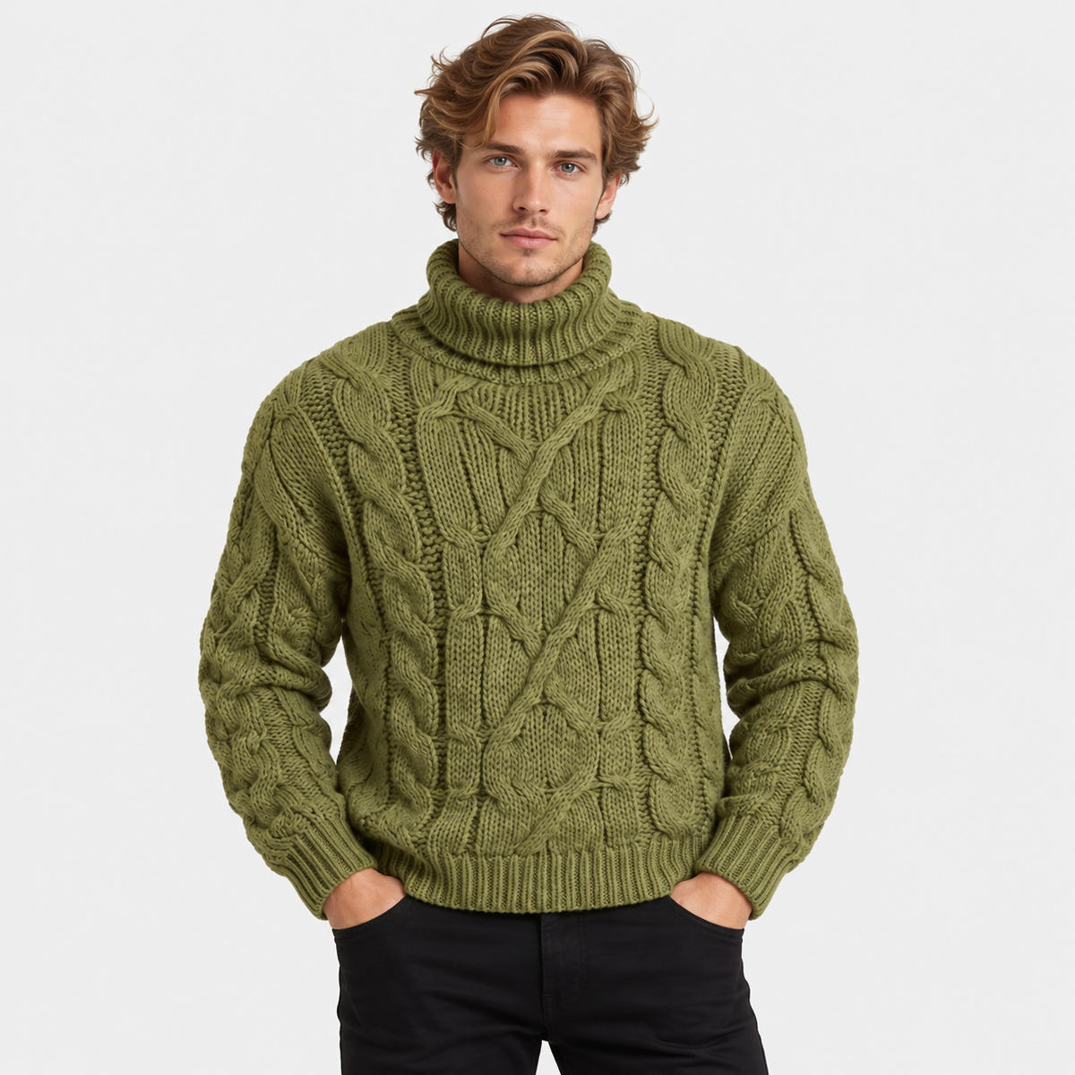 Old Ashworth | Men's Jumper – Cable Knit Roll Neck for Winter