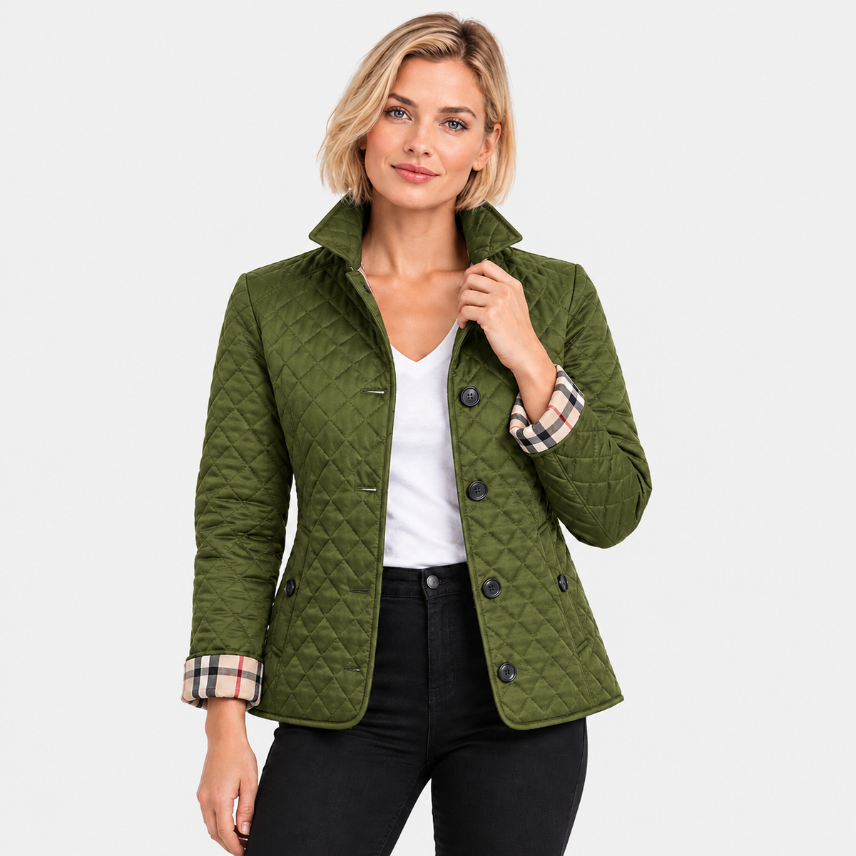 Old Ashworth | Women's Quilted Jacket – Lightweight Contrast Cuffs