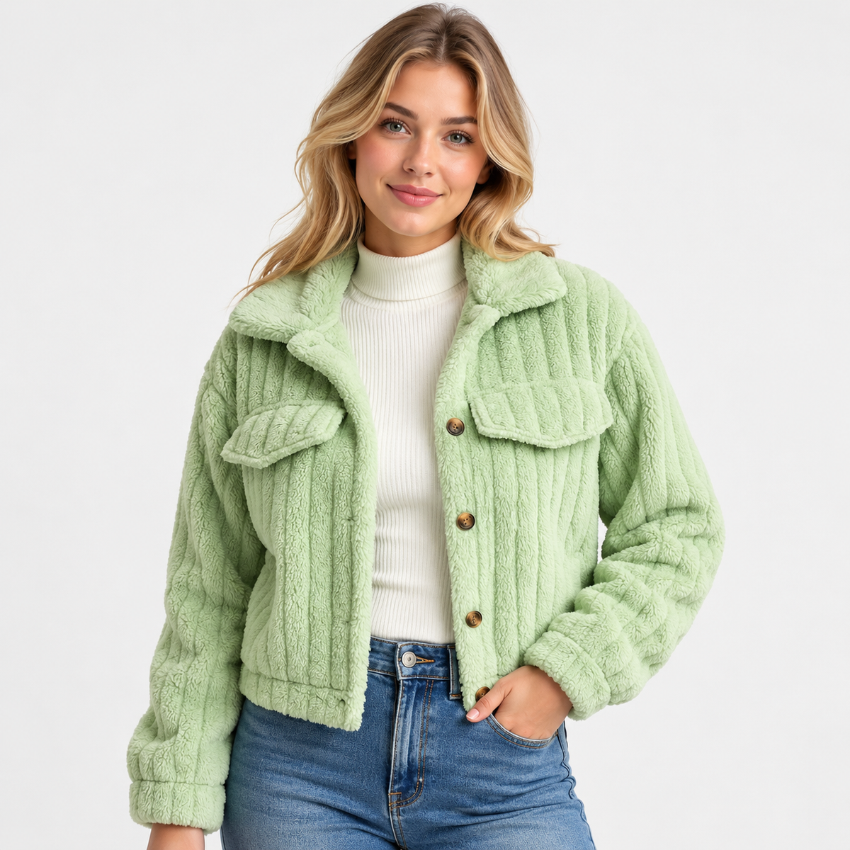 Old Ashworth | Women’s Cropped Teddy Jacket with Zip and Pockets