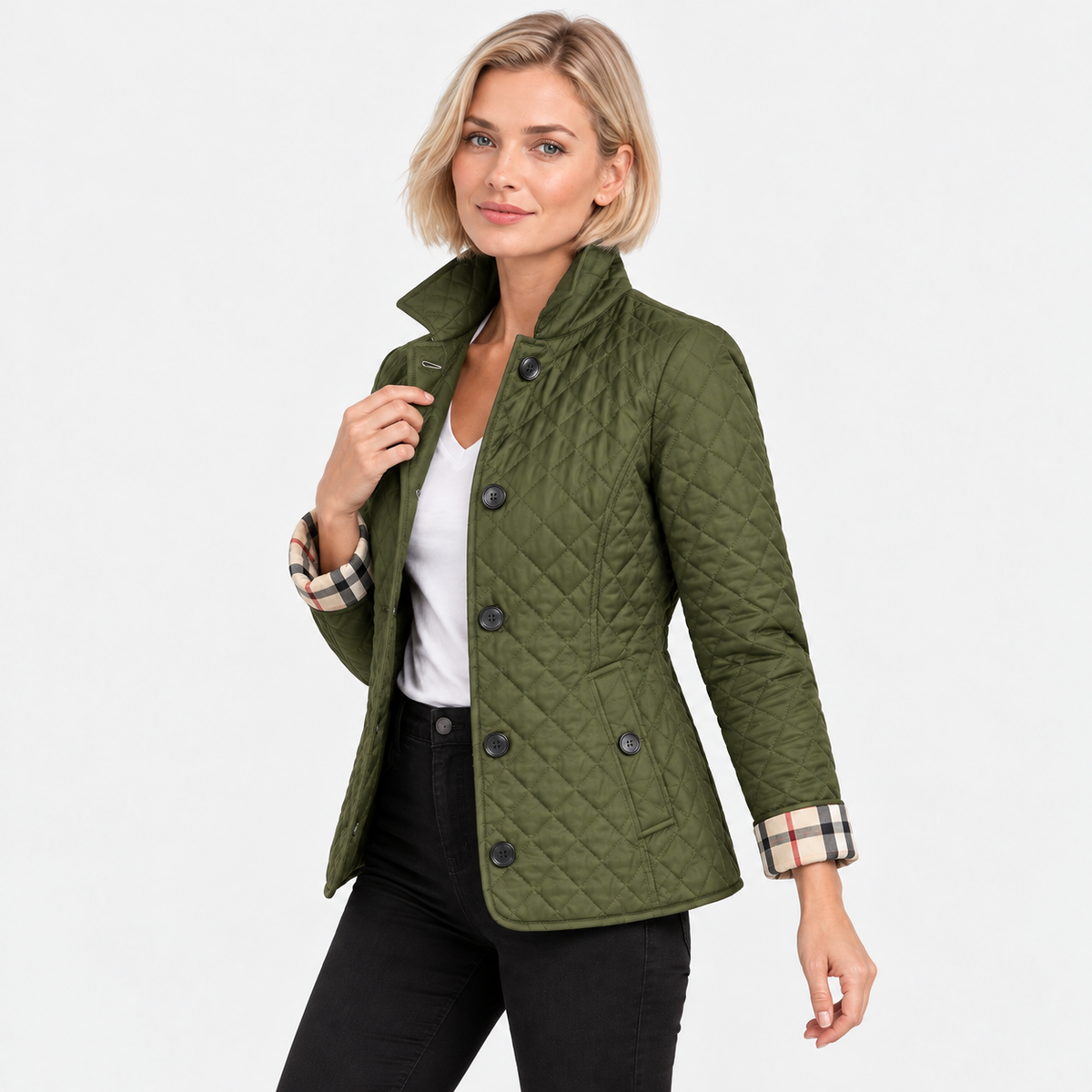 Old Ashworth | Women's Quilted Jacket – Lightweight Contrast Cuffs
