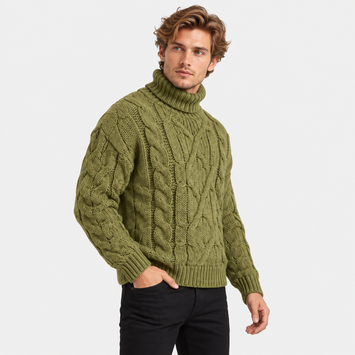 Old Ashworth | Men's Jumper – Cable Knit Roll Neck for Winter
